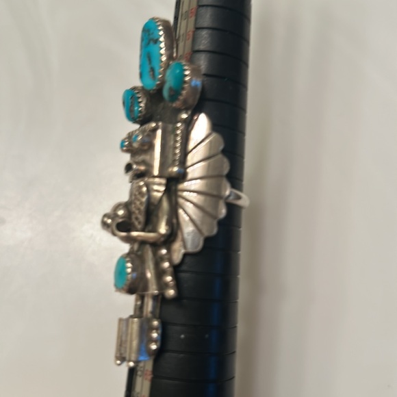 Turquoise Silver Kachina Ladies Ring Navajo Pointer - Picture 4 of 7